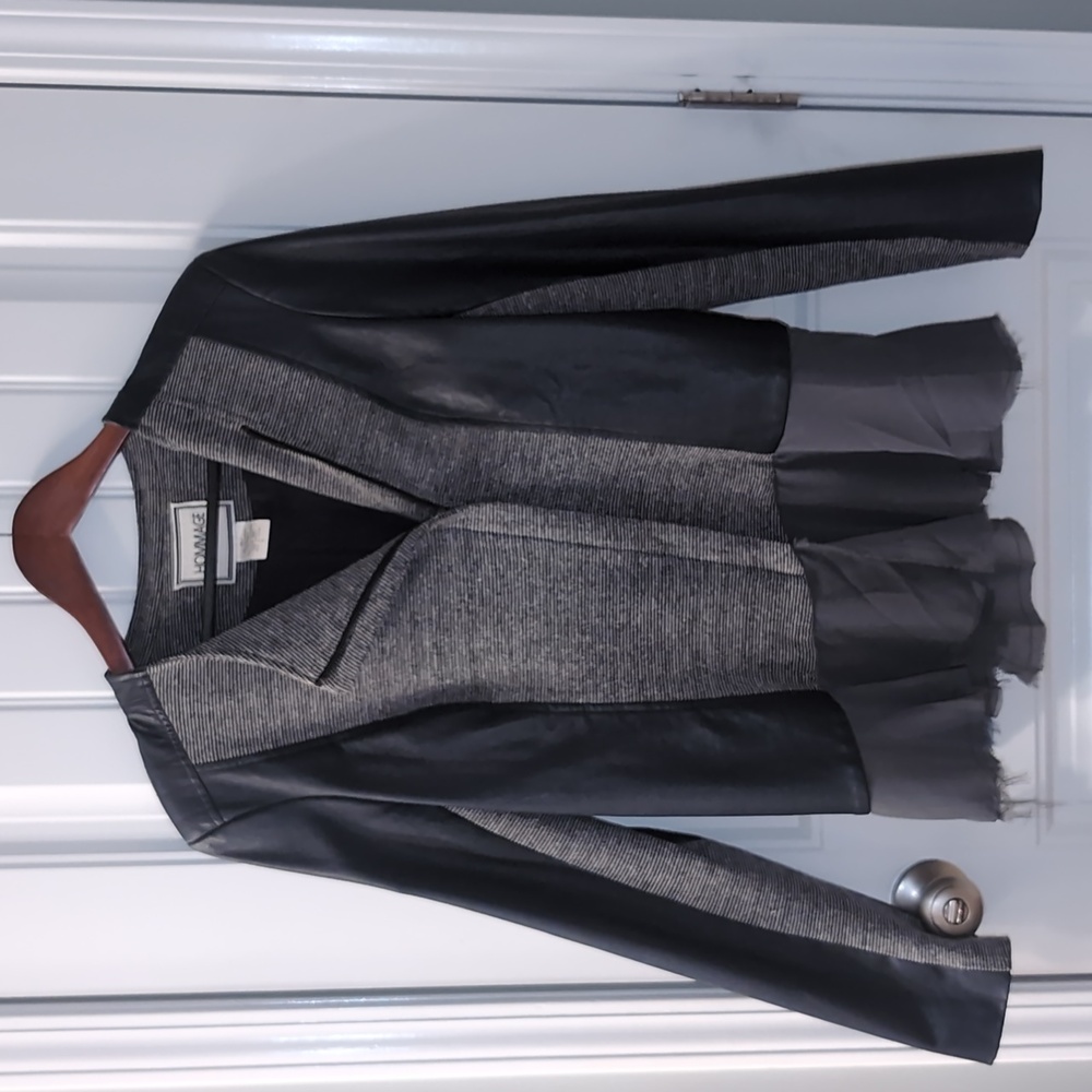 Dark navy blue Leather jacket with skirt detailing